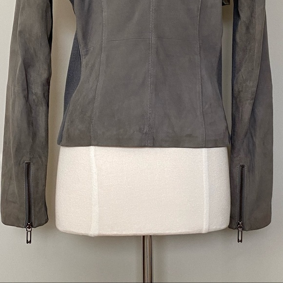 Vince Jacket Drape Collar Paper Weight Suede Biker Jacket in Grey, Medium - Picture 7 of 16